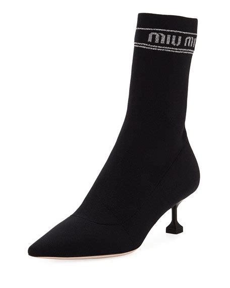 miu miu logo sock bootie|Miu Miu Tech Knit Pointed.